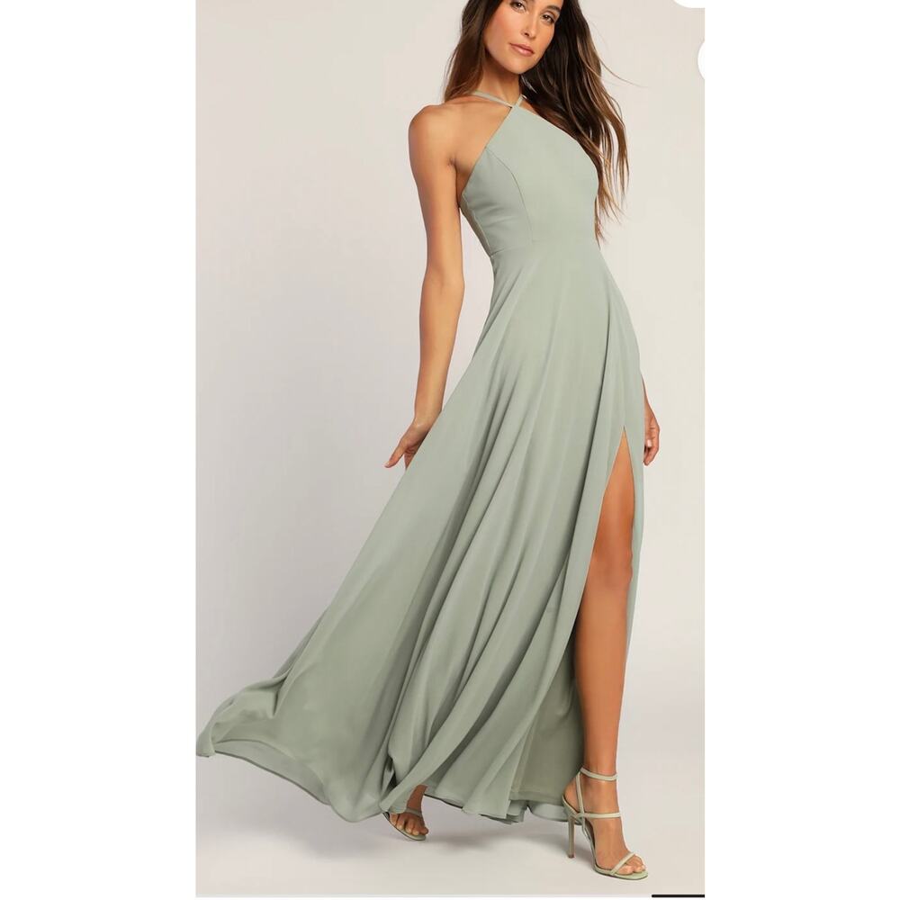 Lulus Absolutely Breathtaking Sage Brush Maxi Dress Small - Picture 3 of 6